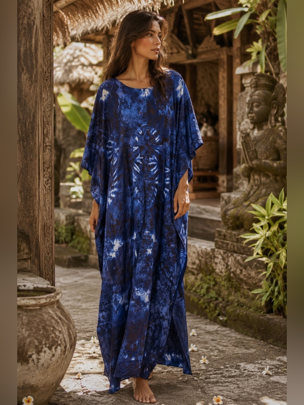 272. MAJAPAHIT |Tie Dye Rayon Kaftan Maxi Dress | One Size | Indo 33 PTP /60"L